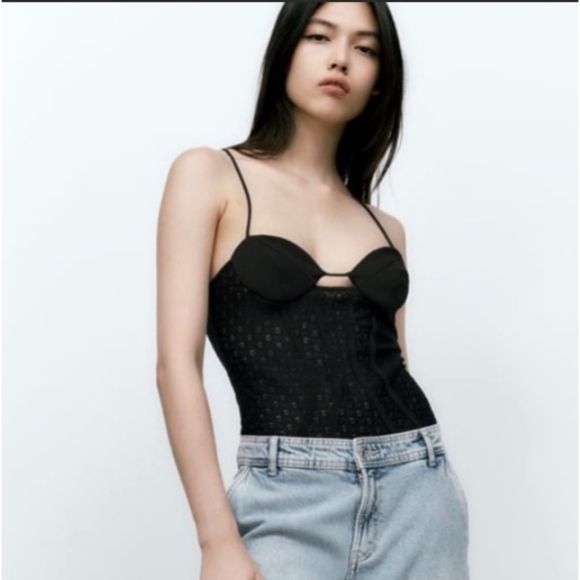 Zara Tops - Zara Lace Black Bodysuit‎ Size M